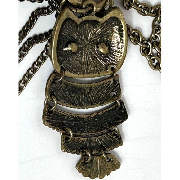 Vintage Brass Locket & Owl Pendant Necklace With Chains & Crystal Accents Costum - Picture 7 of 11